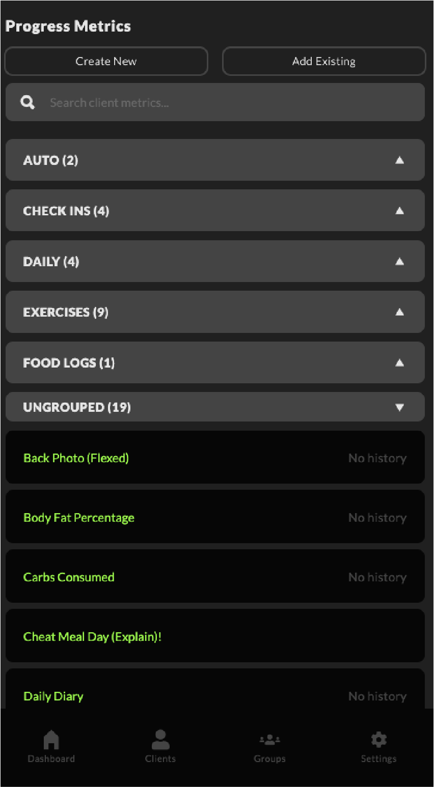 Create any metrics to track your clients progress